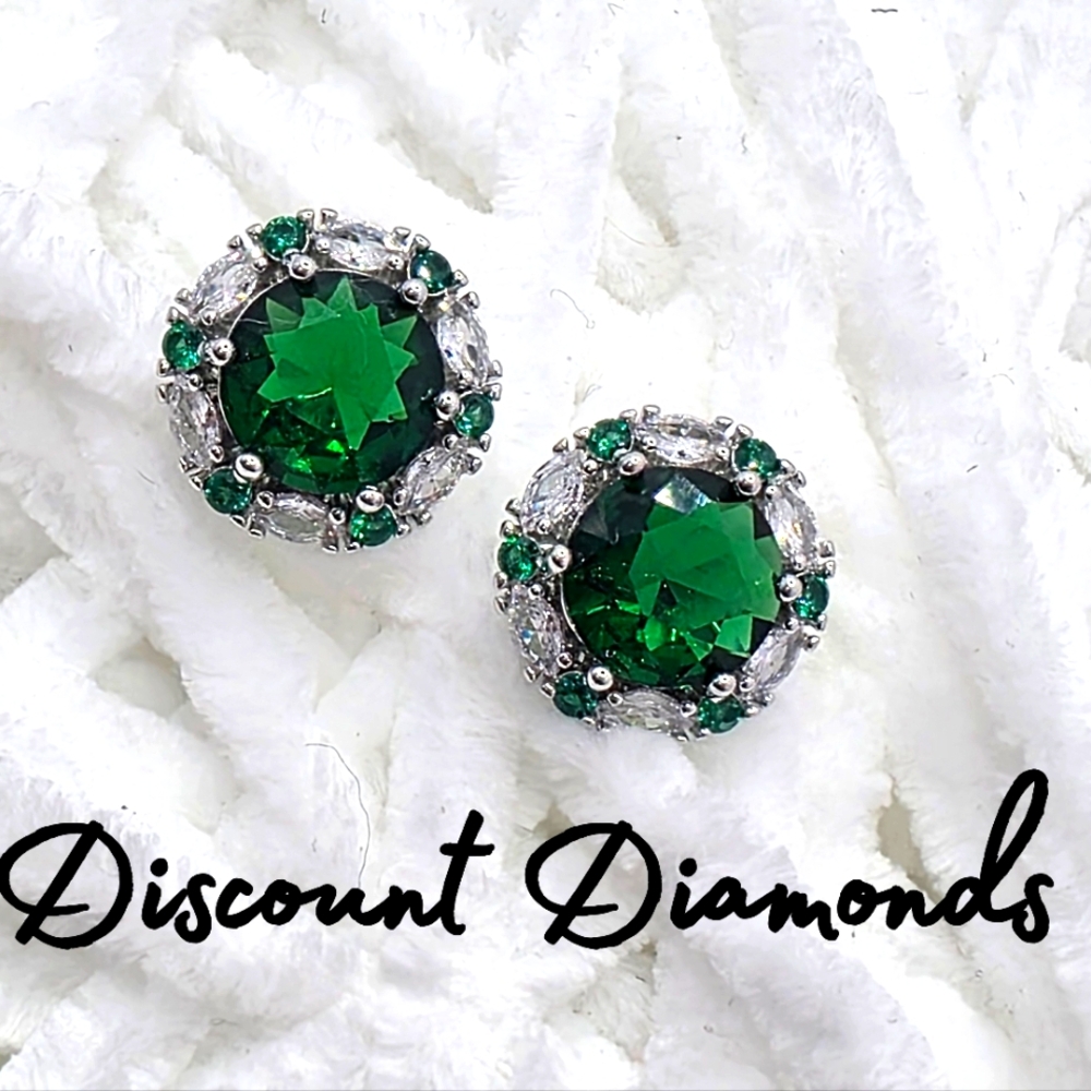 Stunning Green & White Zircon Earrings on 925 Silver 